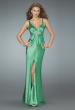 Picture of: Deep V Neck Prom Dress with Center Slit in Green, Style: 14600, Detail Picture 1