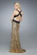 Picture of: Long Printed Deep V Gown with Criss Cross Back in Gold, Style: 14734, Detail Picture 1