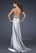 Picture of: Halter Neck Deep V Prom Gown with Beaded Belt and Train in Silver, Style: 14743, Back Picture