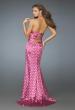 Picture of: Deep V Halter Gown with Across the Back Straps in Pink, Style: 14763, Back Picture