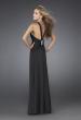 Picture of: Long Jersey Prom Dress with Ruching and Broach in Black, Style: 14925, Back Picture