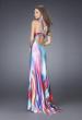 Picture of: Multi Color Print Gown with Broach and V Back Straps in Multi, Style: 15025, Back Picture