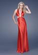 Picture of: Satin Deep V Gown with Cut Outs and Open Back in Red, Style: 15037, Main Picture