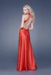 Picture of: Satin Deep V Gown with Cut Outs and Open Back in Red, Style: 15037, Back Picture