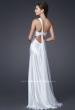 Picture of: One Shoulder Satin Gown with Broach and Train in White, Style: 15102, Back Picture