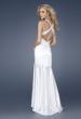 Picture of: Satin Long Mermaid Gown with Beaded Straps in White, Style: 15119, Back Picture