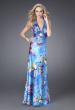 Picture of: Butterfly Print Long Halter Satin Prom Dress in Blue Multi, Style: 15228, Main Picture