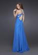 Picture of: Silk Gown with Beaded Straps, Ruching, and Open Back in Blue, Style: 15245, Back Picture