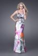 Picture of: Scoop Neck Satin Dress with Black Waist Band in Multi, Style: 15301, Main Picture