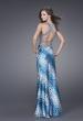 Picture of: Leopard Print Gown with Cut Out Sides and Beaded Straps in Blue, Style: 15349, Main Picture