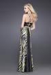 Picture of: Pleated Bust Long Gown with Broach and Train in Multi, Style: 15411, Back Picture