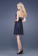 Picture of: Taffeta and Chiffon Short Gown with Beaded Broach in Navy, Style: 15506, Back Picture