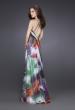 Picture of: Printed Silk Chiffon Dress with One Beaded Shoulder in Multi, Style: 15639, Back Picture
