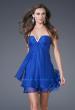 Picture of: Short Strapless Dress with Beading and Ruffle Layers in Blue, Style: 15853, Detail Picture 1