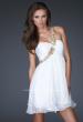 Picture of: Short Chiffon Cocktail Dress with Floral Strap Detail in White, Style: 16060, Main Picture