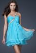 Picture of: Short Chiffon Cocktail Dress with Floral Strap Detail in Aqua, Style: 16060, Detail Picture 1
