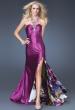Picture of: Satin A-line Dress with Beaded Halter Straps and Train in Purple, Style: 16110, Main Picture