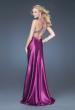 Picture of: Satin A-line Dress with Beaded Halter Straps and Train in Purple, Style: 16110, Back Picture