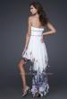 Picture of: High Low Print Chiffon Dress with Corset Bodice and Beading in White, Style: 16289, Back Picture