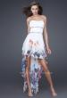 Picture of: High Low Print Chiffon Dress with Corset Bodice and Beading in White, Style: 16289, Detail Picture 1