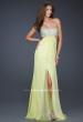 Picture of: Strapless Chiffon Gown with Beaded Bodice in Yellow, Style: 16291, Detail Picture 2