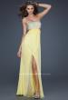 Picture of: Strapless Chiffon Gown with Beaded Bodice in Yellow, Style: 16291, Detail Picture 7