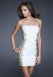 Picture of: Strapless Ruched Net Dress with Flower Detail in White, Style: 16503, Detail Picture 2