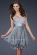 Picture of: Short Chiffon Prom Dress with Jewel Embellished Top in Silver, Style: 16541, Detail Picture 2