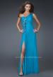 Picture of: One Shoulder Net Prom Gown with Intricate Design in Aqua, Style: 16687, Main Picture