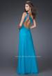 Picture of: One Shoulder Net Prom Gown with Intricate Design in Aqua, Style: 16687, Back Picture