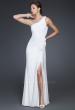 Picture of: One Shoulder Pleated Net Gown with Floral Detail and Slit in White, Style: 16759, Main Picture
