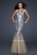 Picture of: Sequined Halter Mermaid Prom Dress with Tulle in SIlver, Style: 16804, Main Picture