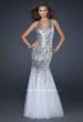 Picture of: Sequined Halter Mermaid Prom Dress with Tulle in White, Style: 16804, Detail Picture 1