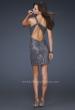 Picture of: Sequin Cocktail Dress with One Shoulder Flower Design in Silver, Style: 16886, Back Picture