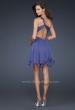 Picture of: One Shoulder Short Dress with Pleated Top and Open Back in Blue, Style: 16903, Back Picture