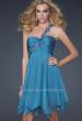 Picture of: One Shoulder Short Dress with Pleated Top and Open Back in Blue, Style: 16903, Detail Picture 2
