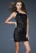 Picture of: Textured Sequin Short Dress with Pleated Lace and Beads in Black, Style: 16905, Main Picture