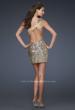 Picture of: Textured Sequin Short Dress with Pleated Lace and Beads in Gold, Style: 16905, Detail Picture 2