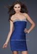 Picture of: Pleated Cocktail Dress with Jewel Encrusted Neckline in Blue, Style: 16937, Detail Picture 2