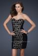 Picture of: Black Strapless Short Dress with Beaded Flower Design in Black, Style: 16944, Main Picture