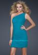 Picture of: One Shoulder Cocktail Dress with Gathering in Aqua, Style: 16959, Detail Picture 1