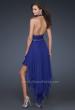 Picture of: High Low Prom Gown with Plunging V Halter Top in Blue, Style: 16986, Back Picture