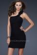 Picture of: Net Black Short Dress with One Shoulder Flower Detail in Black, Style: 16993, Detail Picture 1