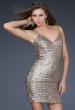 Picture of: Sequined Cocktail Dress with V Neckline in Gold, Style: 17023, Main Picture