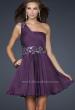 Picture of: Hand Painted Flower Design Short Dress with Layered Skirt in Purple, Style: 17052, Main Picture