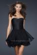 Picture of: Short Satin and Chiffon Dress with Rhinestone Top in Black, Style: 17054, Main Picture