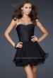 Picture of: Short Satin and Chiffon Dress with Rhinestone Top in Black, Style: 17054, Detail Picture 1
