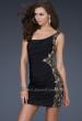 Picture of: Jersey Short Dress with Hand Painted Flower Design in Black, Style: 17065, Main Picture