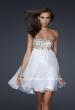 Picture of: Chiffon Cocktail Dress with Hand Painted Bust and Beads in White, Style: 17107, Main Picture