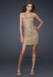 Picture of: Diamond Patterned Cocktail Dress with Beaded Detail in Gold, Style: 17139, Detail Picture 1